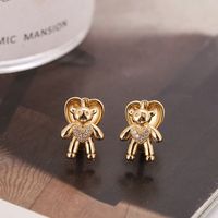 1 Paire Style Simple Ours Placage Incruster Alliage Zircon Boucles D'oreilles sku image 1