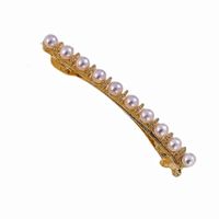 Women's Lady Solid Color Metal Inlaid Pearls Hair Clip sku image 1