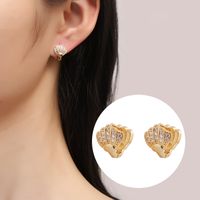 1 Pair Simple Style Shell Plating Inlay Copper Zircon Ear Studs main image 1