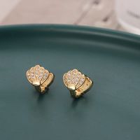1 Pair Simple Style Shell Plating Inlay Copper Zircon Ear Studs main image 3