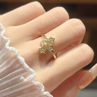 Casual Modern Style Star Flower Copper Plating Inlay Rhinestones 18k Gold Plated Open Rings main image 3
