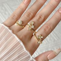 Casual Modern Style Star Flower Copper Plating Inlay Rhinestones 18k Gold Plated Open Rings main image 1
