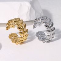 304 Stainless Steel 18K Gold Plated Sweet Plating Leaf Open Rings main image 1
