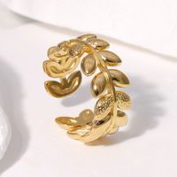 304 Stainless Steel 18K Gold Plated Sweet Plating Leaf Open Rings main image 3