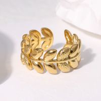 304 Stainless Steel 18K Gold Plated Sweet Plating Leaf Open Rings main image 4