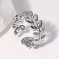 304 Stainless Steel 18K Gold Plated Sweet Plating Leaf Open Rings main image 5