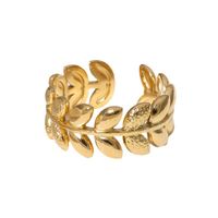 304 Stainless Steel 18K Gold Plated Sweet Plating Leaf Open Rings main image 6