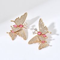 1 Pair Sweet Butterfly Plating Inlay Copper Zircon 18k Gold Plated White Gold Plated Ear Studs main image 7