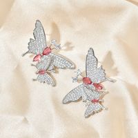 1 Pair Sweet Butterfly Plating Inlay Copper Zircon 18k Gold Plated White Gold Plated Ear Studs main image 6