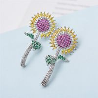 1 Pair Simple Style Classic Style Sunflower Plating Inlay Copper Zircon 18k Gold Plated Ear Studs main image 4