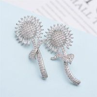 1 Pair Simple Style Classic Style Sunflower Plating Inlay Copper Zircon 18k Gold Plated Ear Studs main image 5