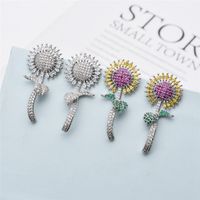 1 Pair Simple Style Classic Style Sunflower Plating Inlay Copper Zircon 18k Gold Plated Ear Studs main image 1