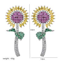 1 Pair Simple Style Classic Style Sunflower Plating Inlay Copper Zircon 18k Gold Plated Ear Studs main image 3