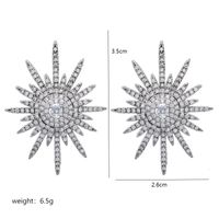 1 Par Lujoso Sol Enchapado Embutido Cobre Circón Blanco Oro Plateado Pendientes sku image 1