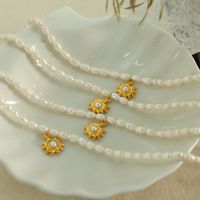 Elegant Cute Sun Freshwater Pearl Titanium Steel Plating 18k Gold Plated Pendant Necklace main image 4