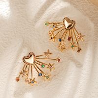 1 Pair Lady Pentagram Heart Shape Plating Copper 18K Gold Plated Ear Studs sku image 1