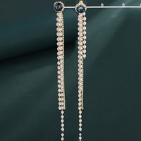 1 Pair Simple Style Round Tassel Pearl Inlay Copper Zircon Drop Earrings main image 1