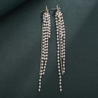 1 Pair Simple Style Round Tassel Pearl Inlay Copper Zircon Drop Earrings main image 3