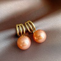 1 Pair Lady Round Plating Inlay Alloy Artificial Pearls 18k Gold Plated Drop Earrings main image 4