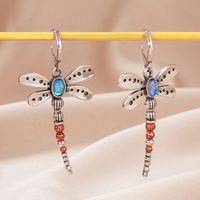 1 Pair Retro Dragonfly Plating Inlay Zinc Alloy Artificial Gemstones Silver Plated Drop Earrings main image 1