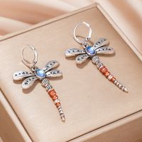 1 Pair Retro Dragonfly Plating Inlay Zinc Alloy Artificial Gemstones Silver Plated Drop Earrings main image 2