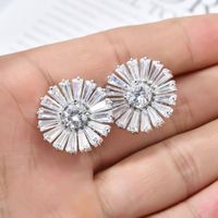 1 Pair Sweet Shiny Flower Plating Inlay Copper Zircon White Gold Plated Ear Cuffs Ear Studs main image 5