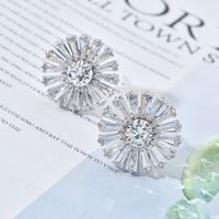 1 Pair Sweet Shiny Flower Plating Inlay Copper Zircon White Gold Plated Ear Cuffs Ear Studs main image 1