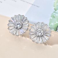 1 Pair Sweet Shiny Flower Plating Inlay Copper Zircon White Gold Plated Ear Cuffs Ear Studs main image 3