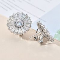 1 Pair Sweet Shiny Flower Plating Inlay Copper Zircon White Gold Plated Ear Cuffs Ear Studs main image 4