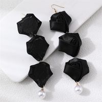 1 Pair Romantic Rose Alloy Cloth Drop Earrings main image 4
