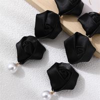 1 Pair Romantic Rose Alloy Cloth Drop Earrings main image 6