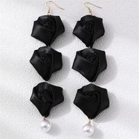 1 Pair Romantic Rose Alloy Cloth Drop Earrings sku image 1