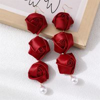 1 Pair Romantic Rose Alloy Cloth Drop Earrings main image 7