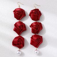 1 Pair Romantic Rose Alloy Cloth Drop Earrings sku image 2