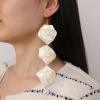 1 Pair Romantic Rose Alloy Cloth Drop Earrings main image 9