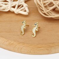1 Pair Simple Style Hippocampus Inlay Sterling Silver Rhinestones Ear Studs main image 4