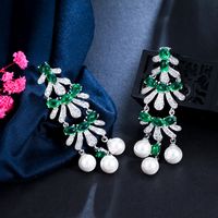 1 Pair Casual Romantic Flower Plating Inlay Copper Zircon Rhodium Plated Silver Plated Drop Earrings main image 6