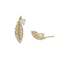 1 Pair Simple Style Classic Style Feather Inlay Sterling Silver Rhinestones Ear Studs main image 1