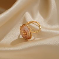 Elegant Original Design Korean Style Round Copper Inlay Freshwater Pearl 18k Gold Plated Open Rings main image 7