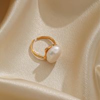 Elegant Original Design Korean Style Round Copper Inlay Freshwater Pearl 18k Gold Plated Open Rings main image 6