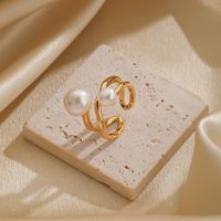 Elegant Original Design Korean Style Round Copper Inlay Freshwater Pearl 18k Gold Plated Open Rings main image 8