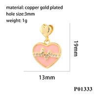 Simple Style Heart Shape Copper Enamel Inlay Zircon 18k Gold Plated Valentine's Day Charms sku image 3