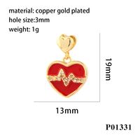 Simple Style Heart Shape Copper Enamel Inlay Zircon 18k Gold Plated Valentine's Day Charms sku image 1