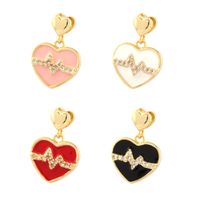 Simple Style Heart Shape Copper Enamel Inlay Zircon 18k Gold Plated Valentine's Day Charms main image 3