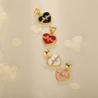 Simple Style Heart Shape Copper Enamel Inlay Zircon 18k Gold Plated Valentine's Day Charms main image 2
