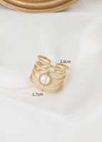 304 Stainless Steel 14K Gold Plated Lady Roman Style Inlay Flower Pearl Open Rings main image 2