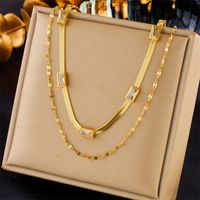 Retro Solid Color Titanium Steel Layered Plating 18k Gold Plated Necklace sku image 2