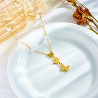 Koreanische Art Schmetterling Titan Stahl Überzug 18 Karat Vergoldet Halskette main image 5