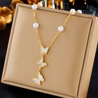 Korean Style Butterfly Titanium Steel Plating 18k Gold Plated Necklace main image 1