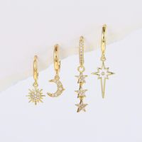 1 Set Cute Sweet Star Moon Plating Inlay Brass Zircon 18k Gold Plated Silver Plated Drop Earrings main image 1